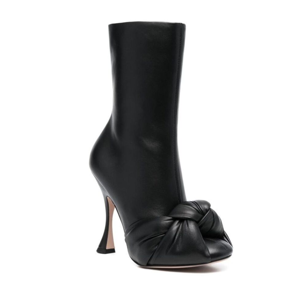 GIAMBATTISTA VALLI Womens Black Round Toe Flare Leather Heeled Boots 39.5